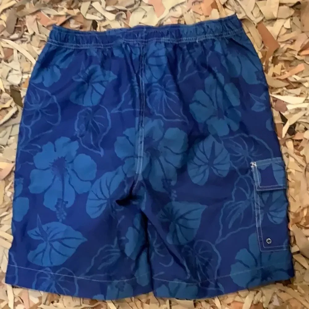 Chaps blue Floral print swim trunks S
